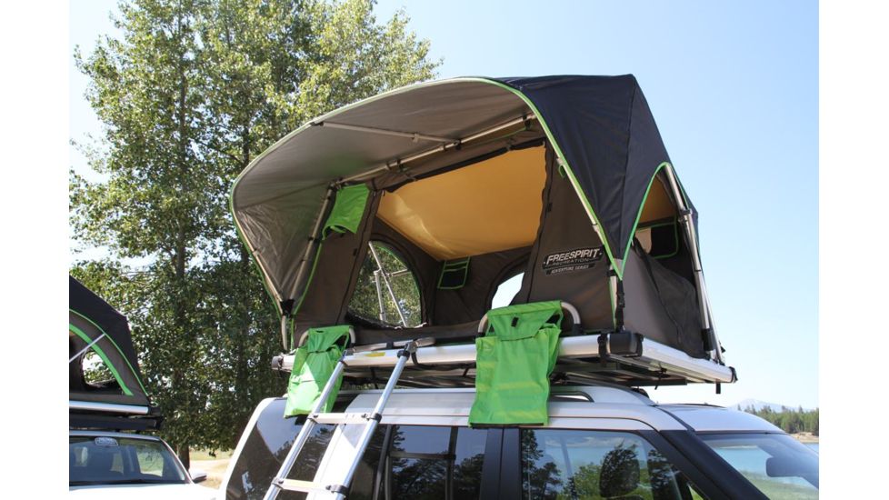Freespirit Recreation Adventure Series Automatic Soft-Top 49in Roof Top Tent, Dark Grey Body/Blk Fly/Lt. Green Trim/Blk PVC Cover, RTAS49310