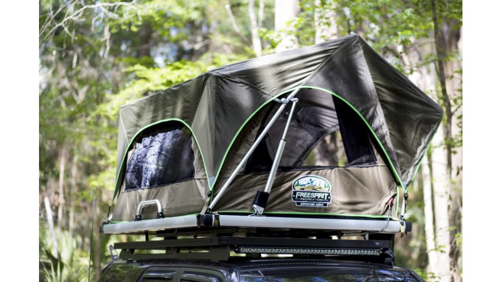 Freespirit Recreation Adventure Series Automatic Soft-Top 55in Roof Top Tent, Olive Body/Olive Fly/Lt. Green Trim/Blk PVC Cover, RTAS55710