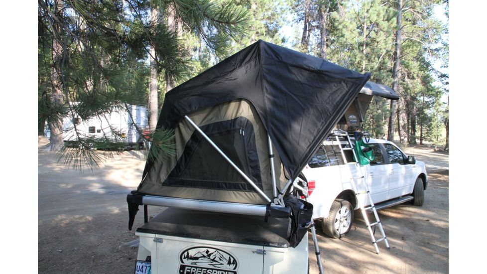 Freespirit Recreation Adventure Series Manual 49in Roof Top Tent, Olive Body/Blk Fly/Blk PVC Cover, RTAM49705