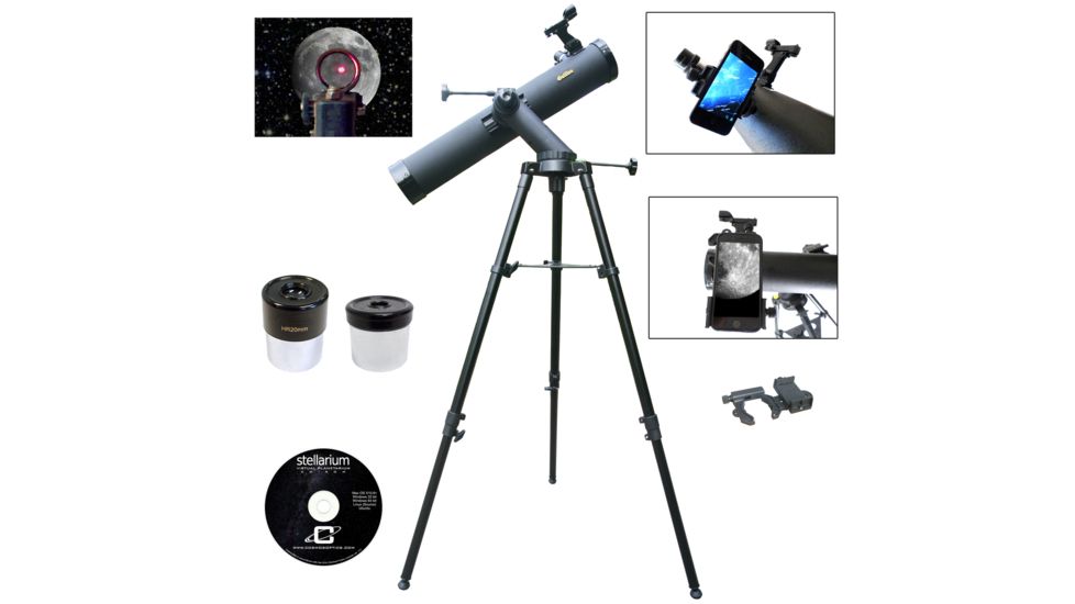 Galileo Astronomical Reflector Telescope and #G-SPA Smartphone Adapter, Black, 800x90mm, SS-80090TR