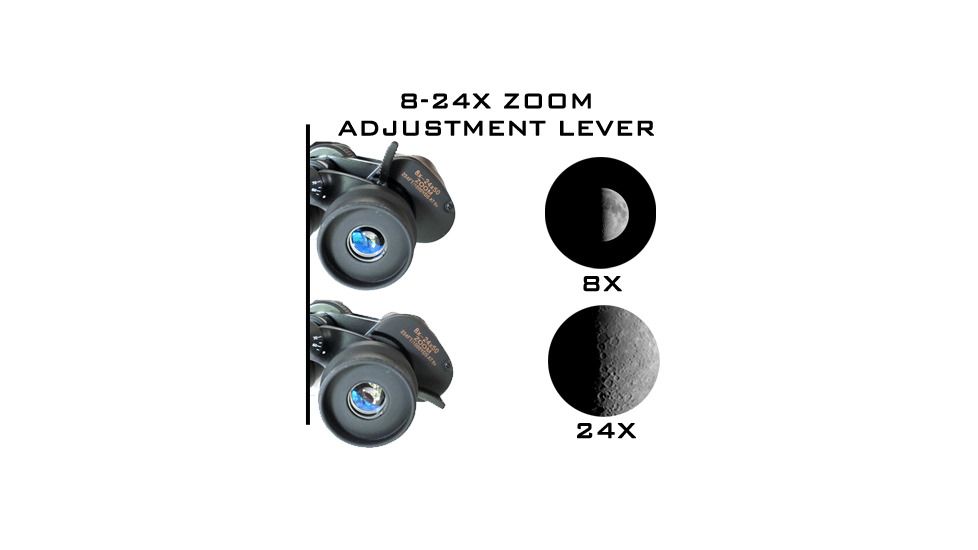 Galileo Zoom Binocular 8-24x50mm w/Solar Filters, Black, NSN N, G-82450SF