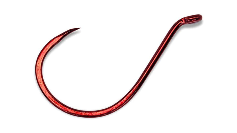 Gamakatsu Octopus Hook, Barbless, Needle Point, Offset Ringed Eye, Red, Size 4/0, 6 per Pack, 75314