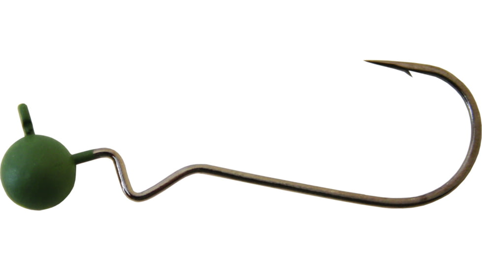 Gamakatsu Skip Gap Jig Head, Needle Point, Worm, Ringed Eye, Pumpkin Green, Size 4/0, 4 per Pack, 293414-P-3/16