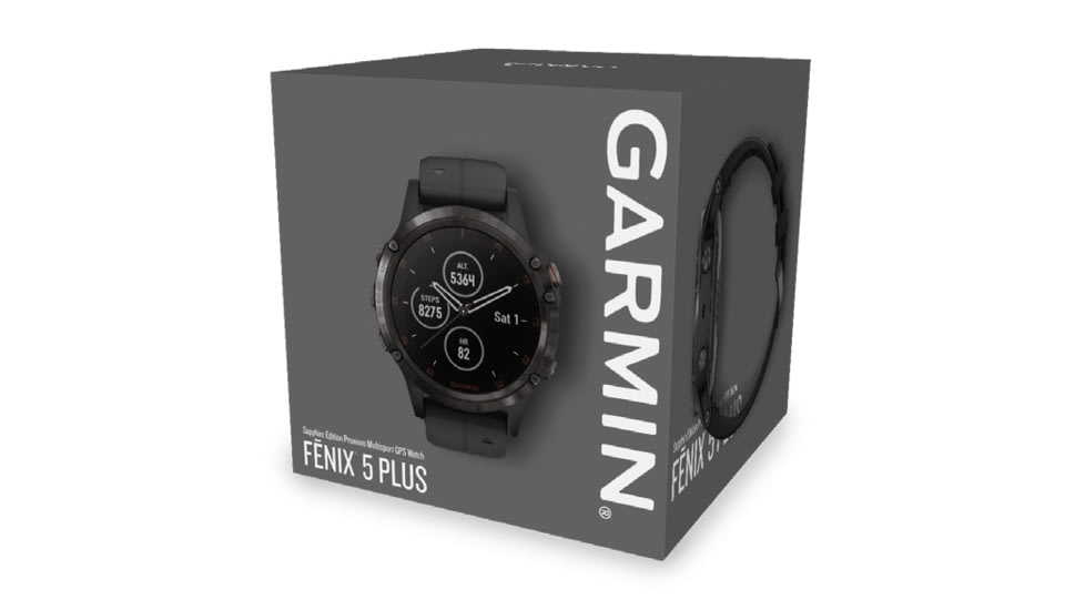 Garmin Fenix 5 Plus, GPS Watch, Carbon Gray DLC Titanium with Black Silicone Band, 010-01988-20