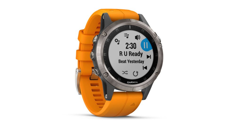Garmin Fenix 5 Plus, Sapphire, GPS Watch, NA, Ti/Solar Flare Orange 010-01988-04