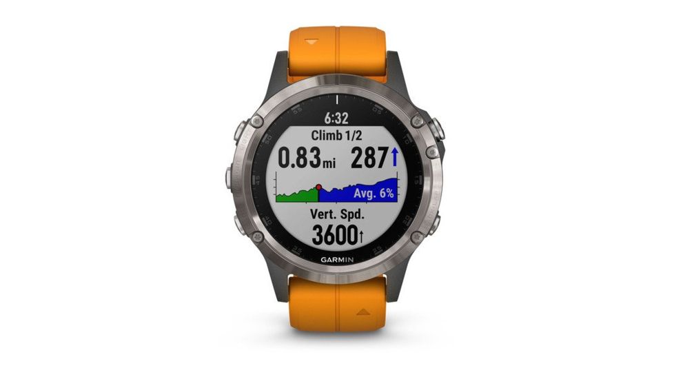 Garmin Fenix 5 Plus, Sapphire, GPS Watch, NA, Ti/Solar Flare Orange 010-01988-04