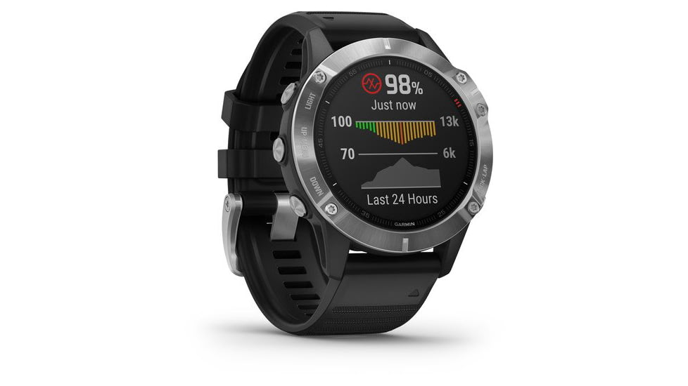 Garmin Fenix 6 Multisport GPS Smartwatch, Silver w/Black Band, 010-02158-00