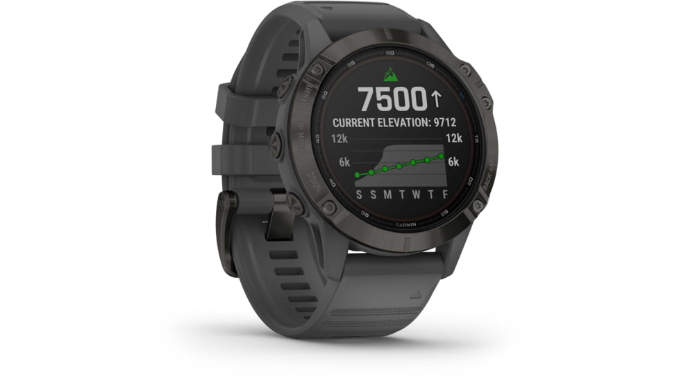 Garmin Fenix 6 Pro Solar Watch, Black w/Slate Gray Band, 010-02410-10