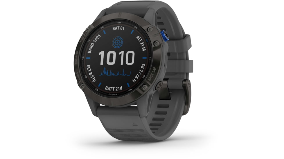 Garmin Fenix 6 Pro Solar Watch, Black w/Slate Gray Band, 010-02410-10