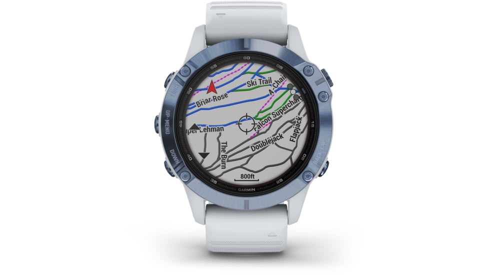 Garmin Fenix 6 Pro Solar Watch, Mineral Blue w/Whitestone band, 010-02410-18