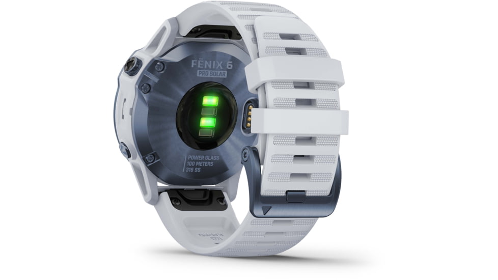 Garmin Fenix 6 Pro Solar Watch, Mineral Blue w/Whitestone band, 010-02410-18