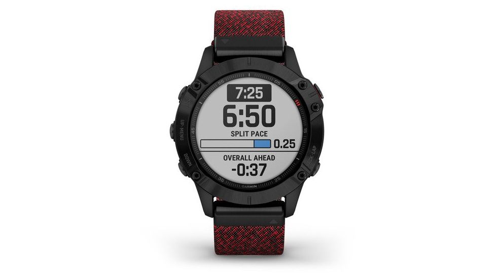 Garmin Fenix 6 Sapphire Multisport Fitness Watch, Black DLC w/Red Nylon Band, 010-02158-16