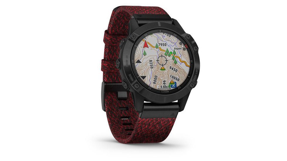 Garmin Fenix 6 Sapphire Multisport Fitness Watch, Black DLC w/Red Nylon Band, 010-02158-16