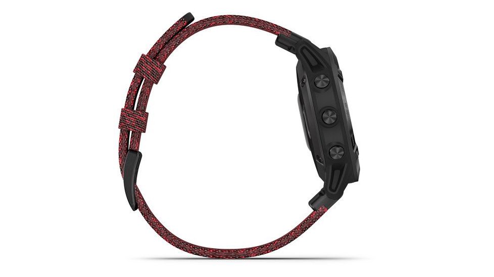 Garmin Fenix 6 Sapphire Multisport Fitness Watch, Black DLC w/Red Nylon Band, 010-02158-16