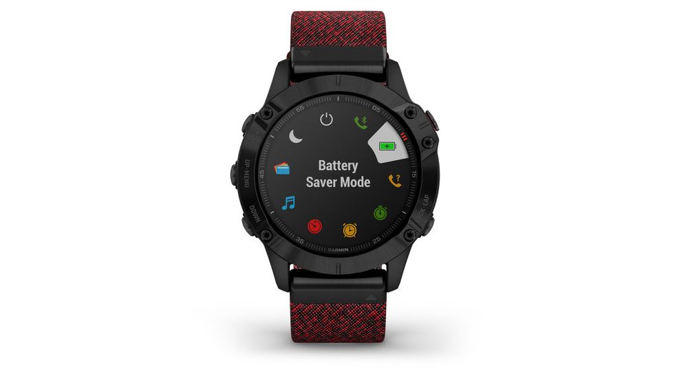 Garmin Fenix 6 Sapphire Multisport Fitness Watch, Black DLC w/Red Nylon Band, 010-02158-16
