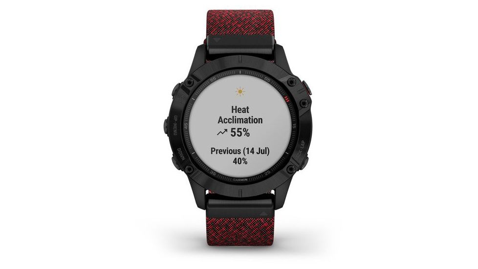 Garmin Fenix 6 Sapphire Multisport Fitness Watch, Black DLC w/Red Nylon Band, 010-02158-16