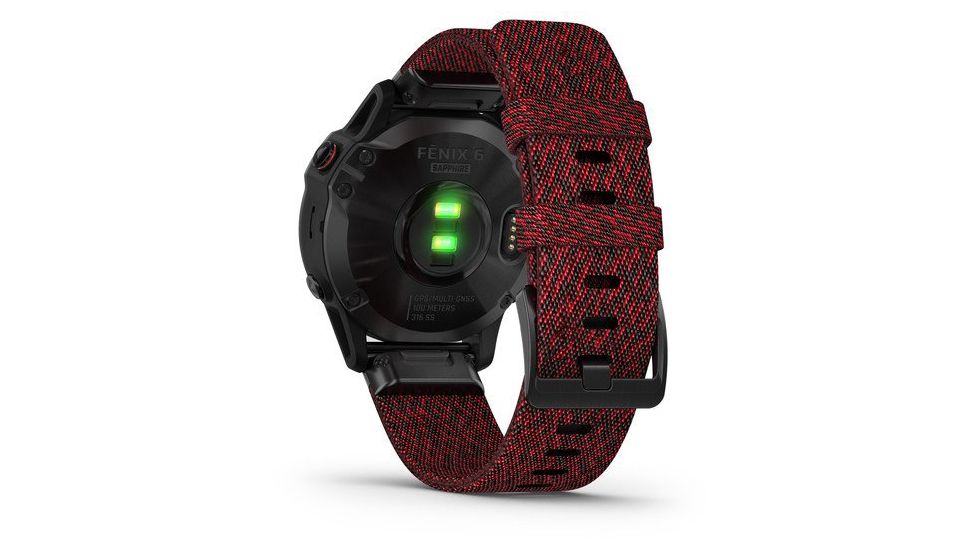 Garmin Fenix 6 Sapphire Multisport Fitness Watch, Black DLC w/Red Nylon Band, 010-02158-16