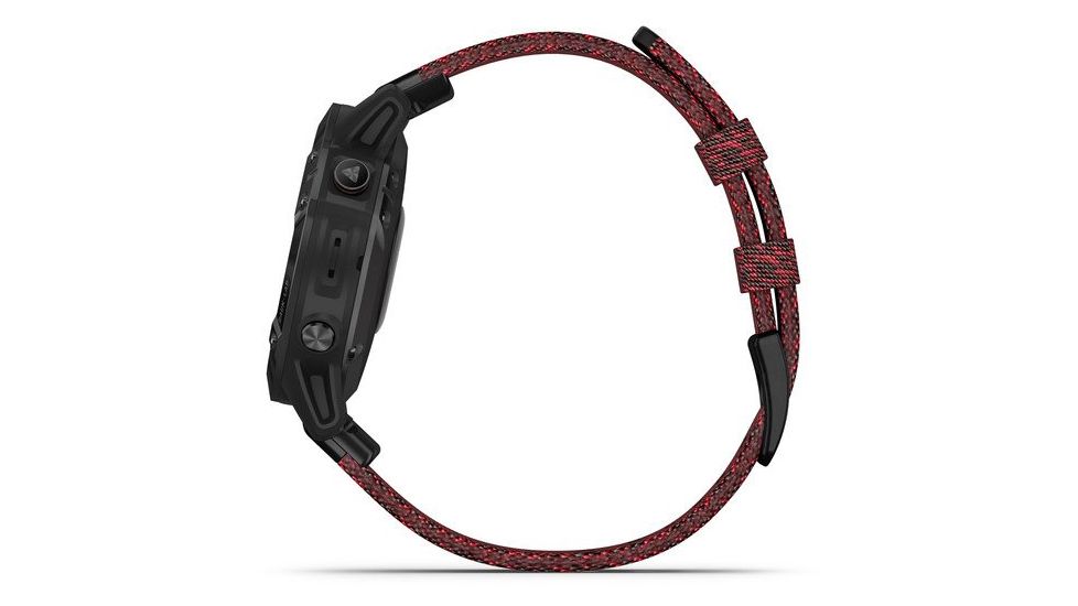 Garmin Fenix 6 Sapphire Multisport Fitness Watch, Black DLC w/Red Nylon Band, 010-02158-16