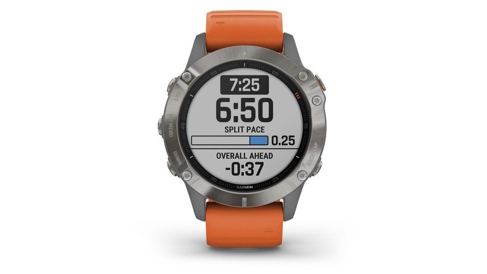 Garmin Fenix 6 Sapphire Multisport Fitness Watch, Ti Gray w/Orange Band, 010-02158-13