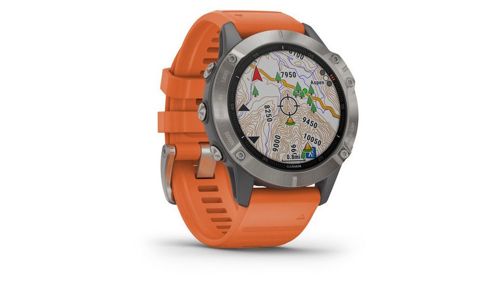 Garmin Fenix 6 Sapphire Multisport Fitness Watch, Ti Gray w/Orange Band, 010-02158-13
