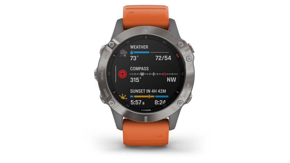 Garmin Fenix 6 Sapphire Multisport Fitness Watch, Ti Gray w/Orange Band, 010-02158-13