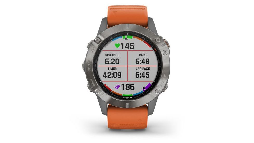 Garmin Fenix 6 Sapphire Multisport Fitness Watch, Ti Gray w/Orange Band, 010-02158-13