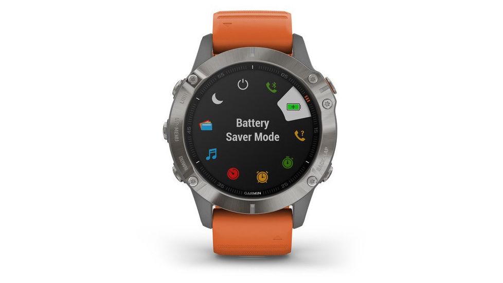 Garmin Fenix 6 Sapphire Multisport Fitness Watch, Ti Gray w/Orange Band, 010-02158-13