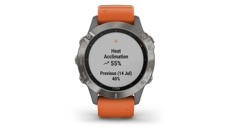 Garmin Fenix 6 Sapphire Multisport Fitness Watch, Ti Gray w/Orange Band, 010-02158-13