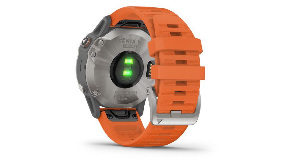 Garmin Fenix 6 Sapphire Multisport Fitness Watch, Ti Gray w/Orange Band, 010-02158-13
