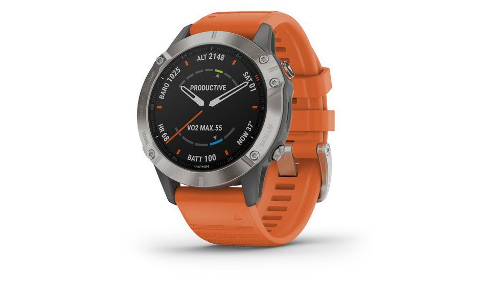 Garmin Fenix 6 Sapphire Multisport Fitness Watch, Ti Gray w/Orange Band, 010-02158-13