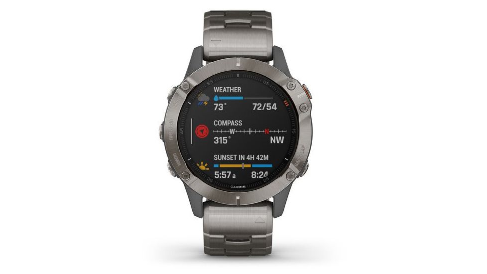 Garmin Fenix 6 Sapphire Multisport Fitness Watch, Titanium Gray w/Ti Band, 010-02158-22