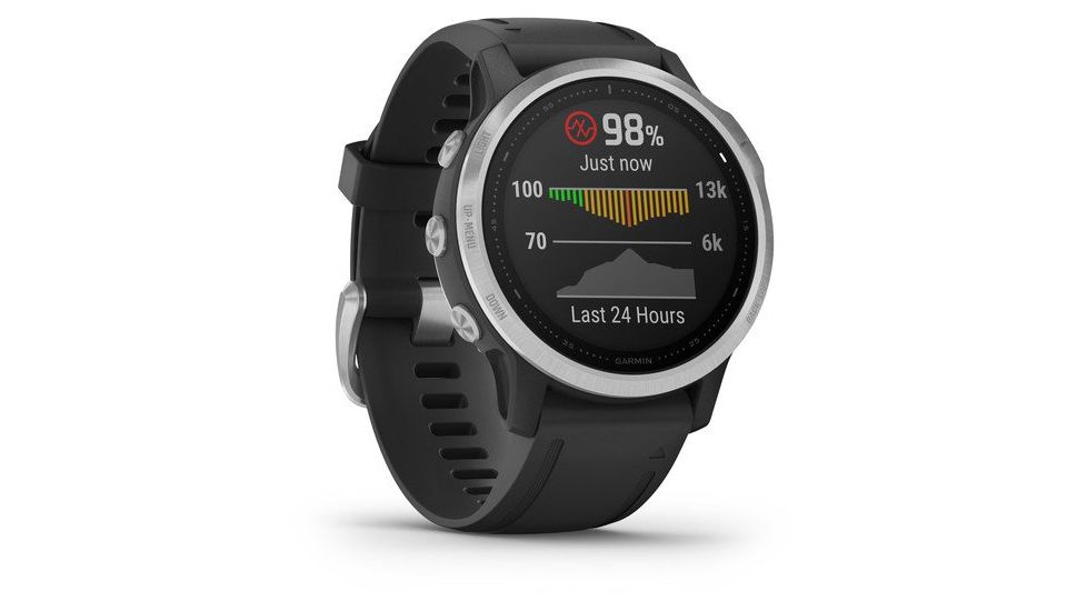 Garmin Fenix 6S Premium Multisport GPS Smartwatch, Silver w/Black Band, 010-02159-01