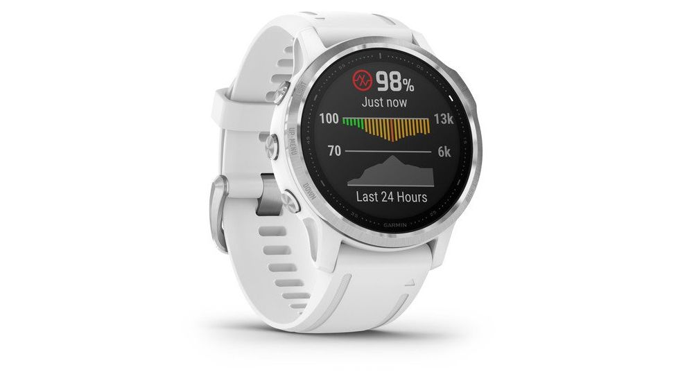 Garmin Fenix 6S Premium Multisport GPS Smartwatch, Silver w/White Band, 010-02159-00