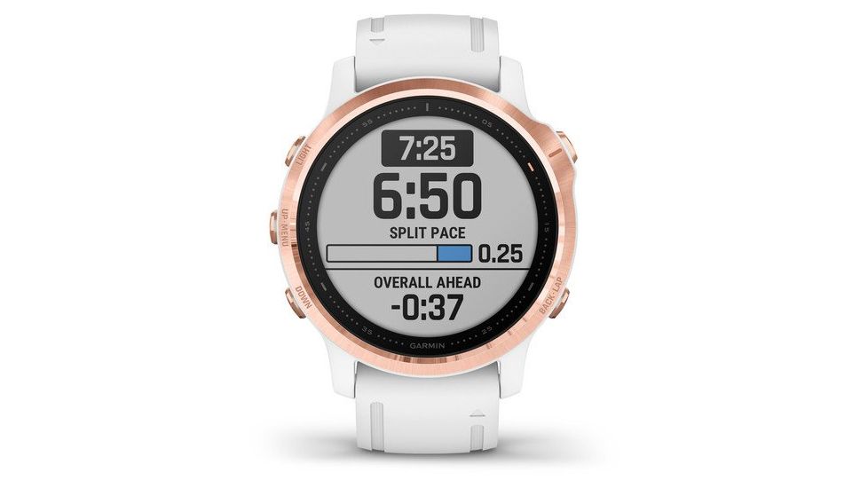 Garmin Fenix 6S Pro Multisport GPS Smartwatch, Rose Gold w/White Band, 010-02159-10
