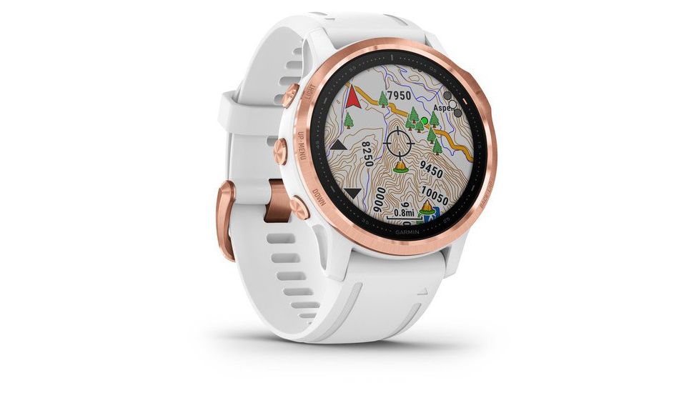Garmin Fenix 6S Pro Multisport GPS Smartwatch, Rose Gold w/White Band, 010-02159-10