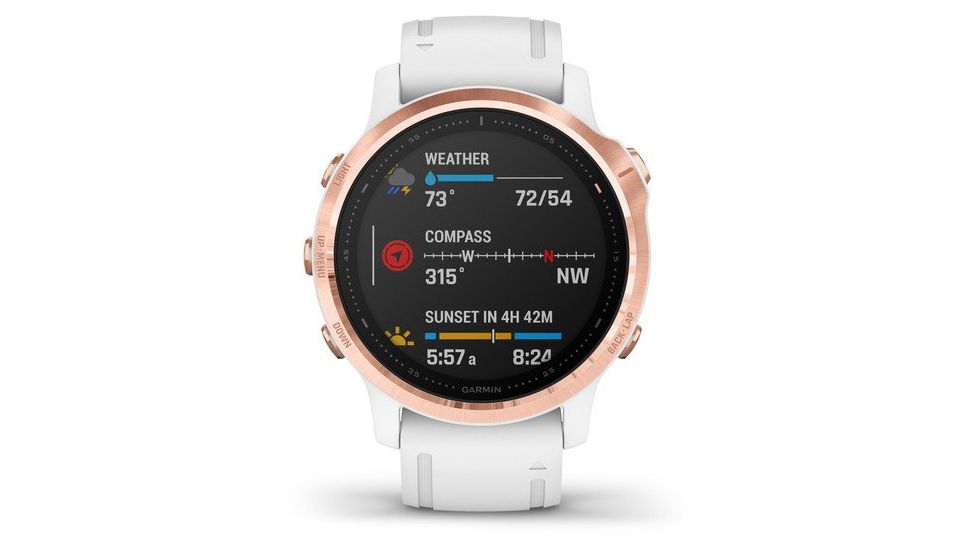 Garmin Fenix 6S Pro Multisport GPS Smartwatch, Rose Gold w/White Band, 010-02159-10
