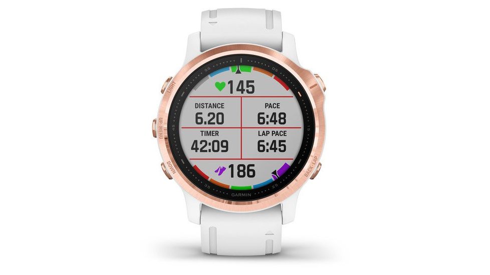 Garmin Fenix 6S Pro Multisport GPS Smartwatch, Rose Gold w/White Band, 010-02159-10