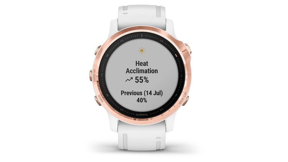 Garmin Fenix 6S Pro Multisport GPS Smartwatch, Rose Gold w/White Band, 010-02159-10