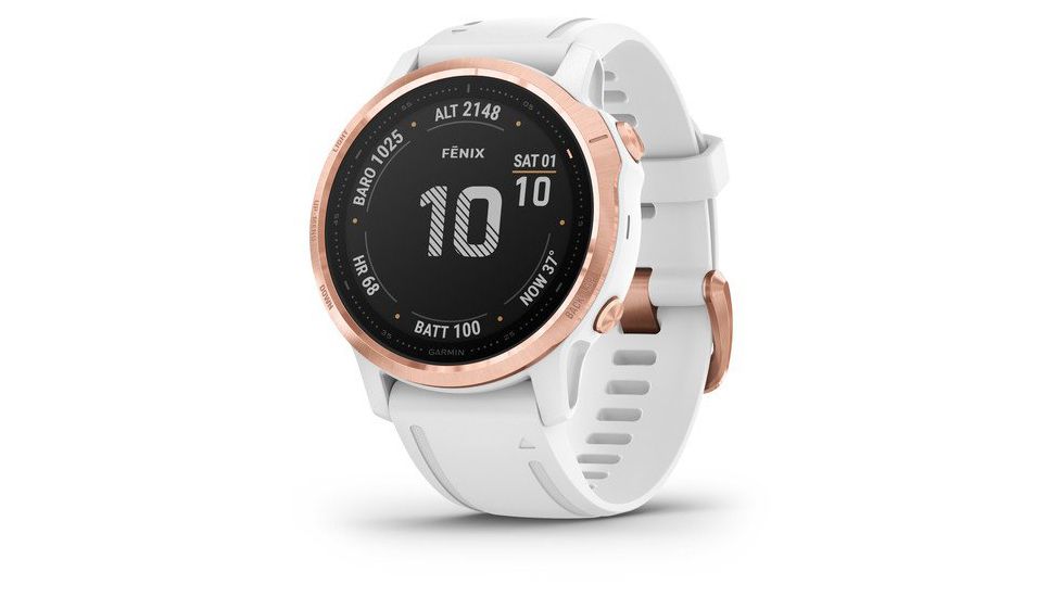 Garmin Fenix 6S Pro Multisport GPS Smartwatch, Rose Gold w/White Band, 010-02159-10