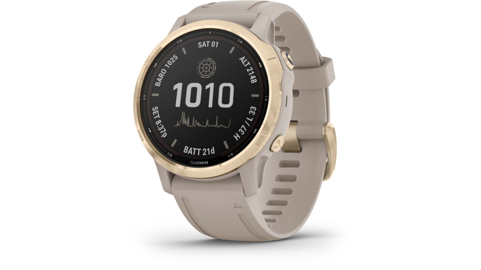 Garmin Fenix 6S Pro Solar Watch, Light Gold w/ Light Sand Band, 010-02409-10
