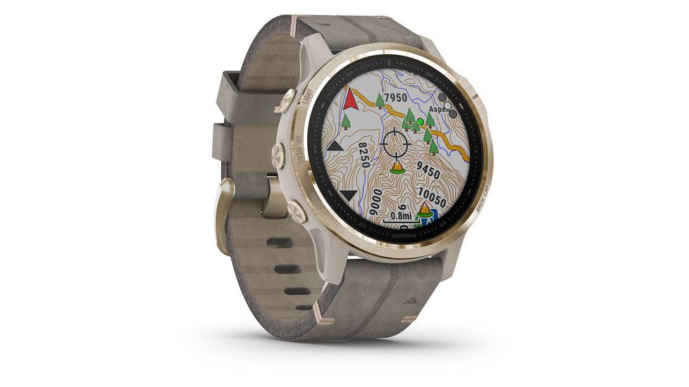Garmin Fenix 6S Sapphire Multisport GPS Smartwatch, Champagne w/Shale Suede Band, 010-02159-39