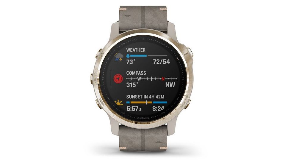 Garmin Fenix 6S Sapphire Multisport GPS Smartwatch, Champagne w/Shale Suede Band, 010-02159-39