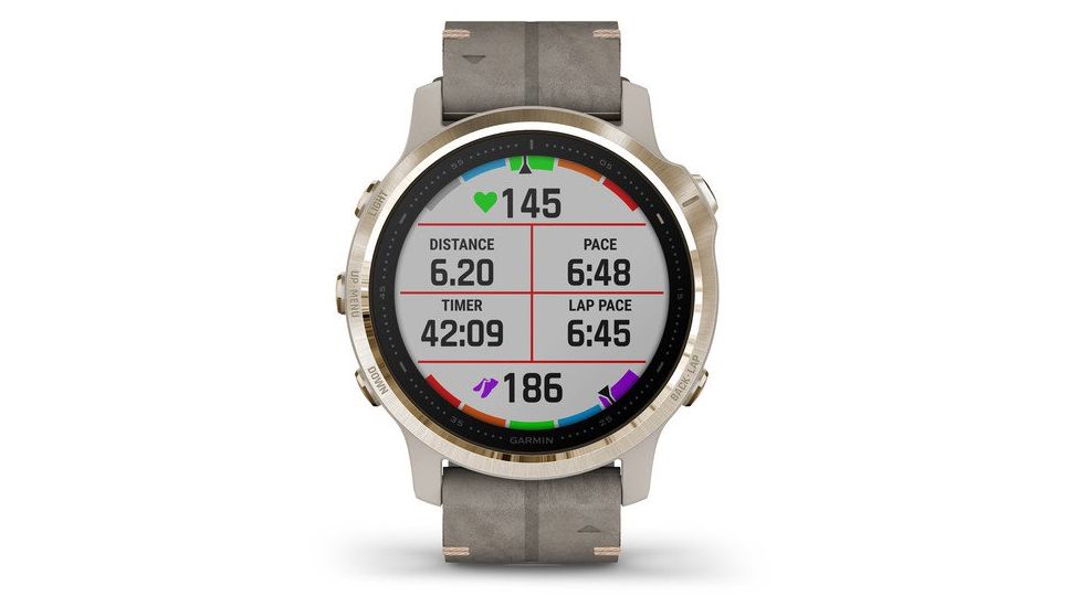 Garmin Fenix 6S Sapphire Multisport GPS Smartwatch, Champagne w/Shale Suede Band, 010-02159-39
