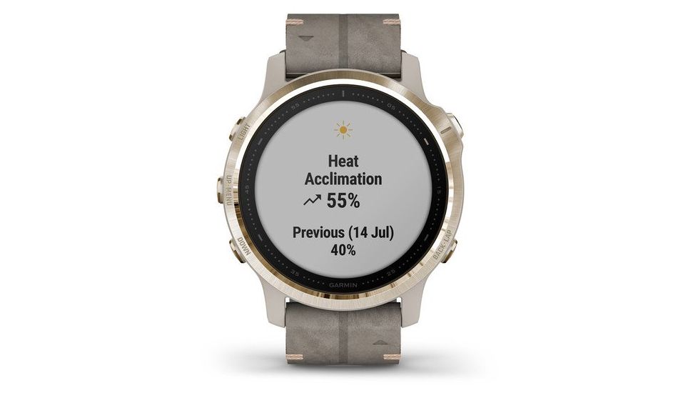 Garmin Fenix 6S Sapphire Multisport GPS Smartwatch, Champagne w/Shale Suede Band, 010-02159-39