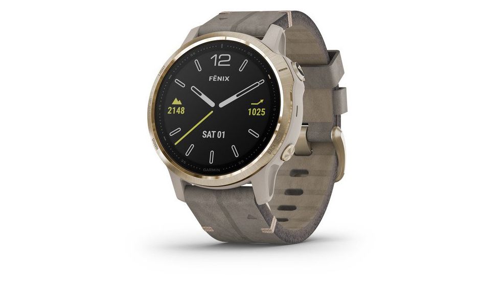 Garmin Fenix 6S Sapphire Multisport GPS Smartwatch, Champagne w/Shale Suede Band, 010-02159-39