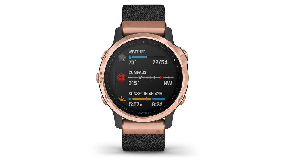 Garmin Fenix 6S Sapphire Multisport GPS Smartwatch, Rose Gold/Black w/Nylon Band, 010-02159-36
