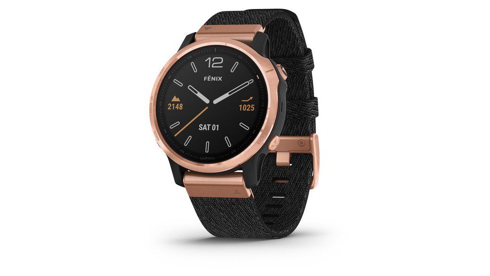 Garmin Fenix 6S Sapphire Multisport GPS Smartwatch, Rose Gold/Black w/Nylon Band, 010-02159-36