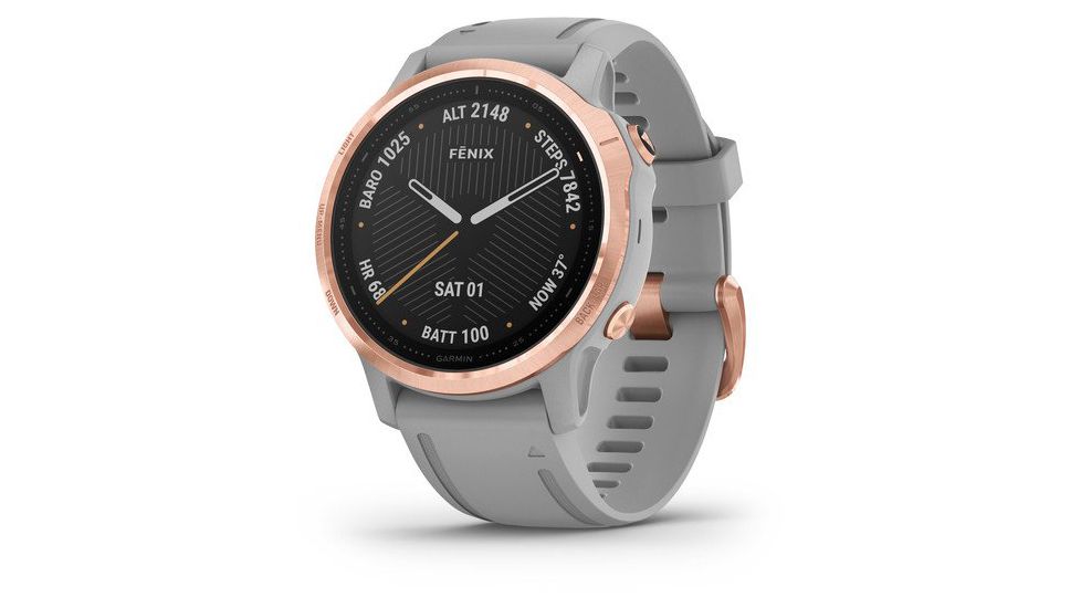Garmin Fenix 6S Sapphire Multisport GPS Smartwatch, Rose Gold w/Gray Band, 010-02159-20