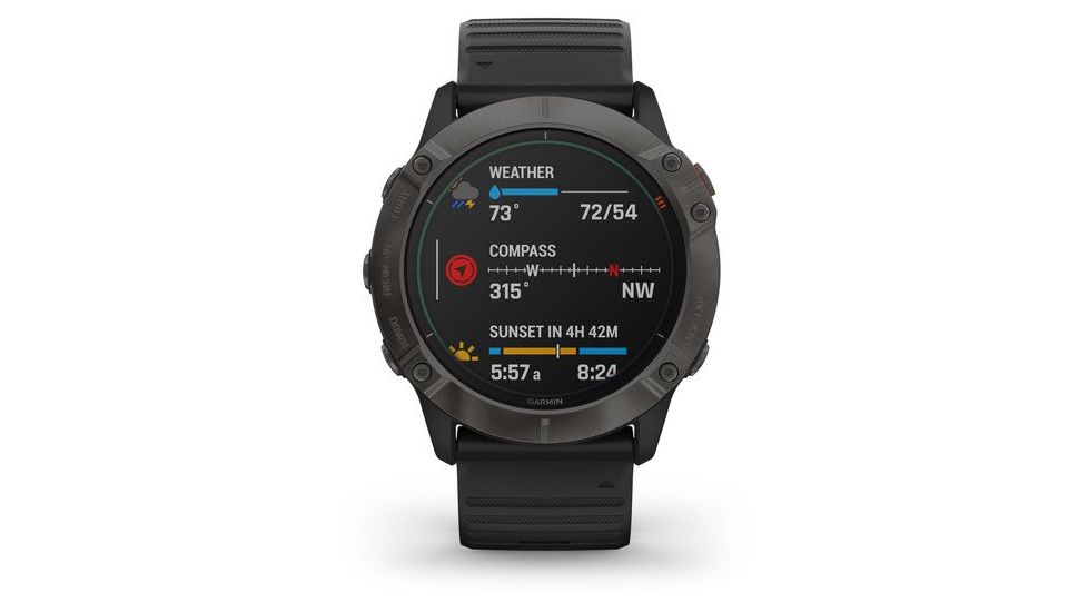 Garmin Fenix 6X Pro Solar Multisport GPS Smartwatch, Ti Carbon Gray DLC w/Black Band, 010-02157-20