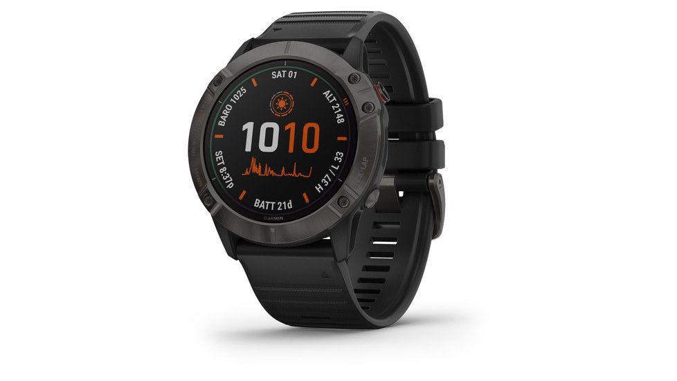 Garmin Fenix 6X Pro Solar Multisport GPS Smartwatch, Ti Carbon Gray DLC w/Black Band, 010-02157-20